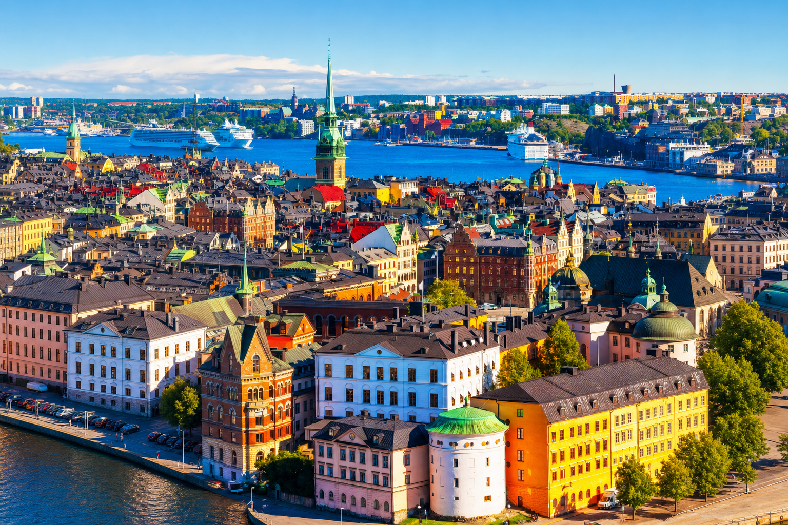 Stockholm, Sweden — Gamla Stan historic skyline and harbor