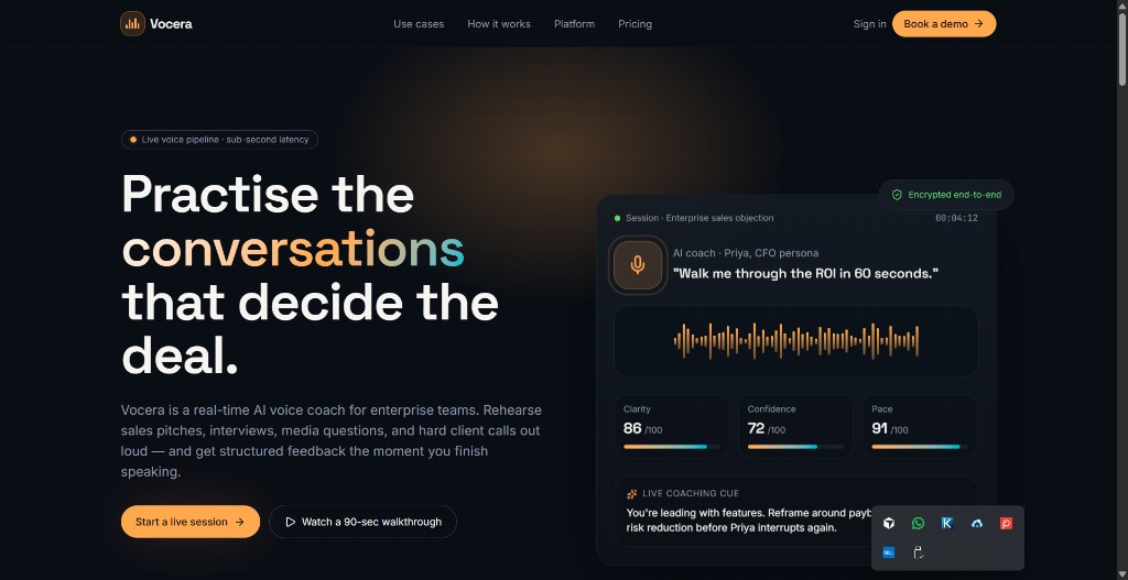 Real-time AI voice coaching session interface with live metrics
