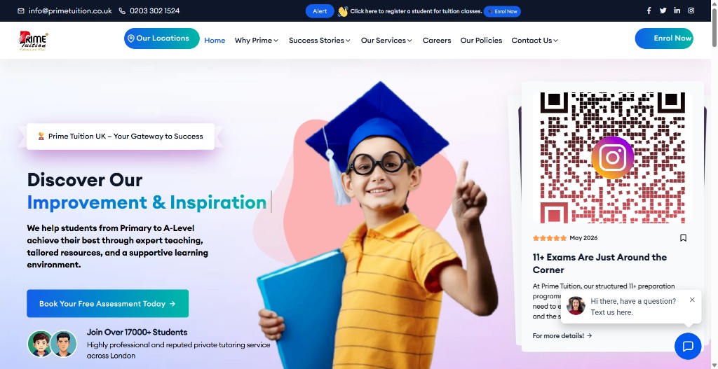 Prime Tuition UK homepage — Discover Our Improvement and Inspiration